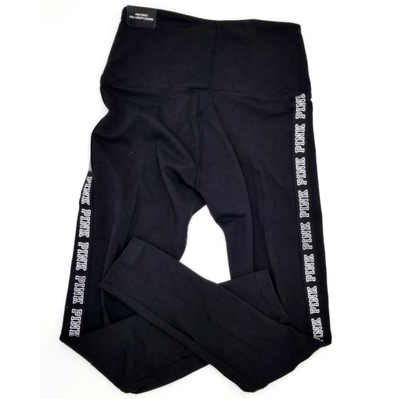 VICTORIAS SECRET PINK -  LOGO STRIPE  YOGA PANTS - Picture 2 of 3